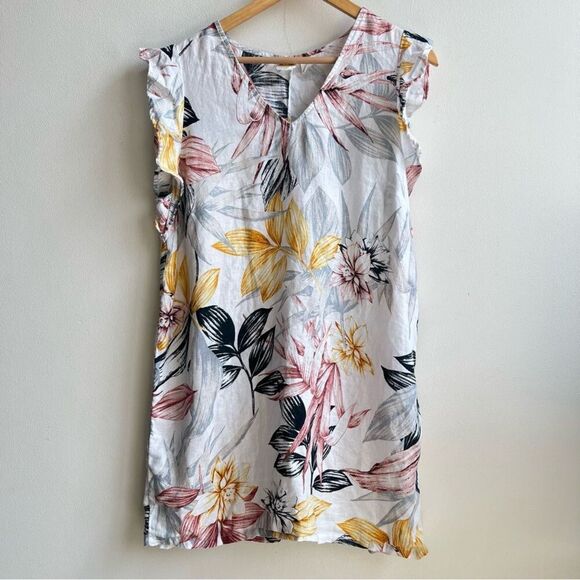 C&C California 100% Linen Summer Dress X-Large Tropical Novelty Print Sleeveless - Picture 5 of 5